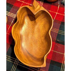 Handcrafted Exotic Wood Leaf Shaped Decorative Bowl Artisan Carved Wooden Servin